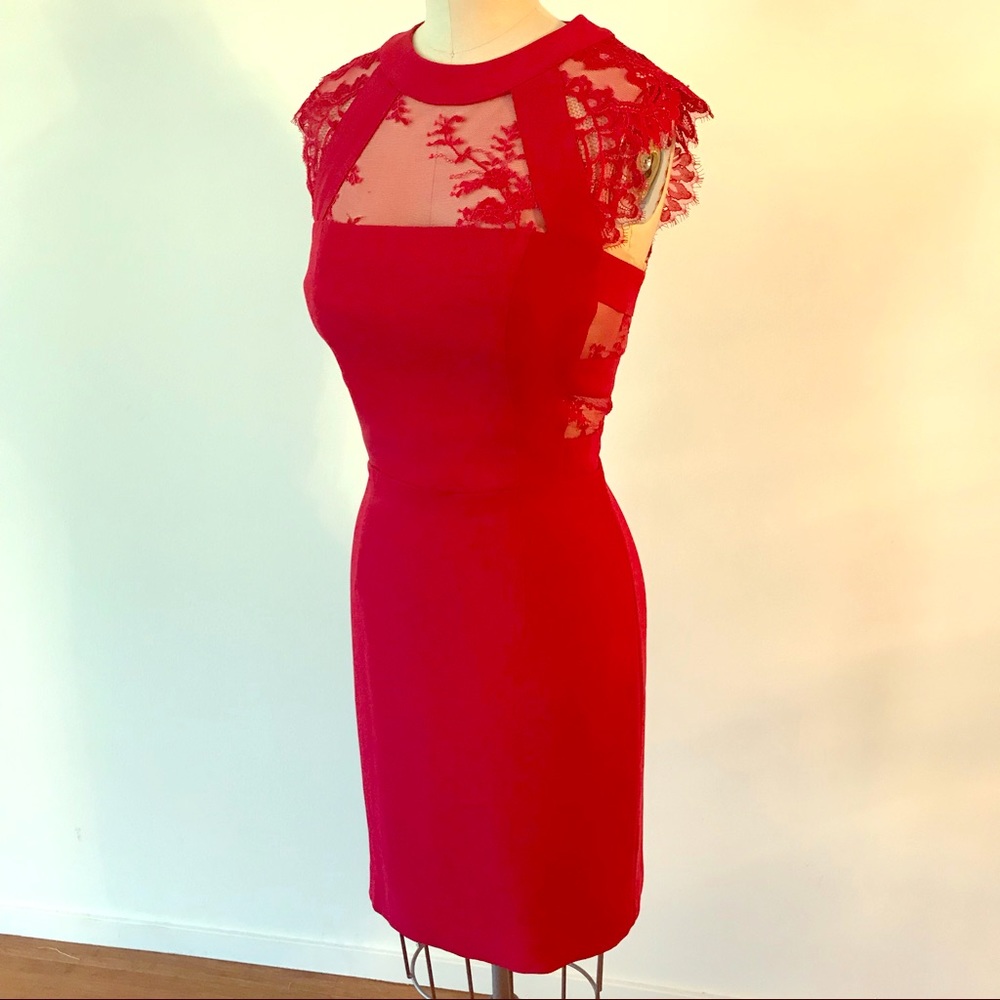 The Kooples Red Lace Pencil Dress Size Small